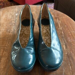 Fly London Teal Patent Platform Pumps